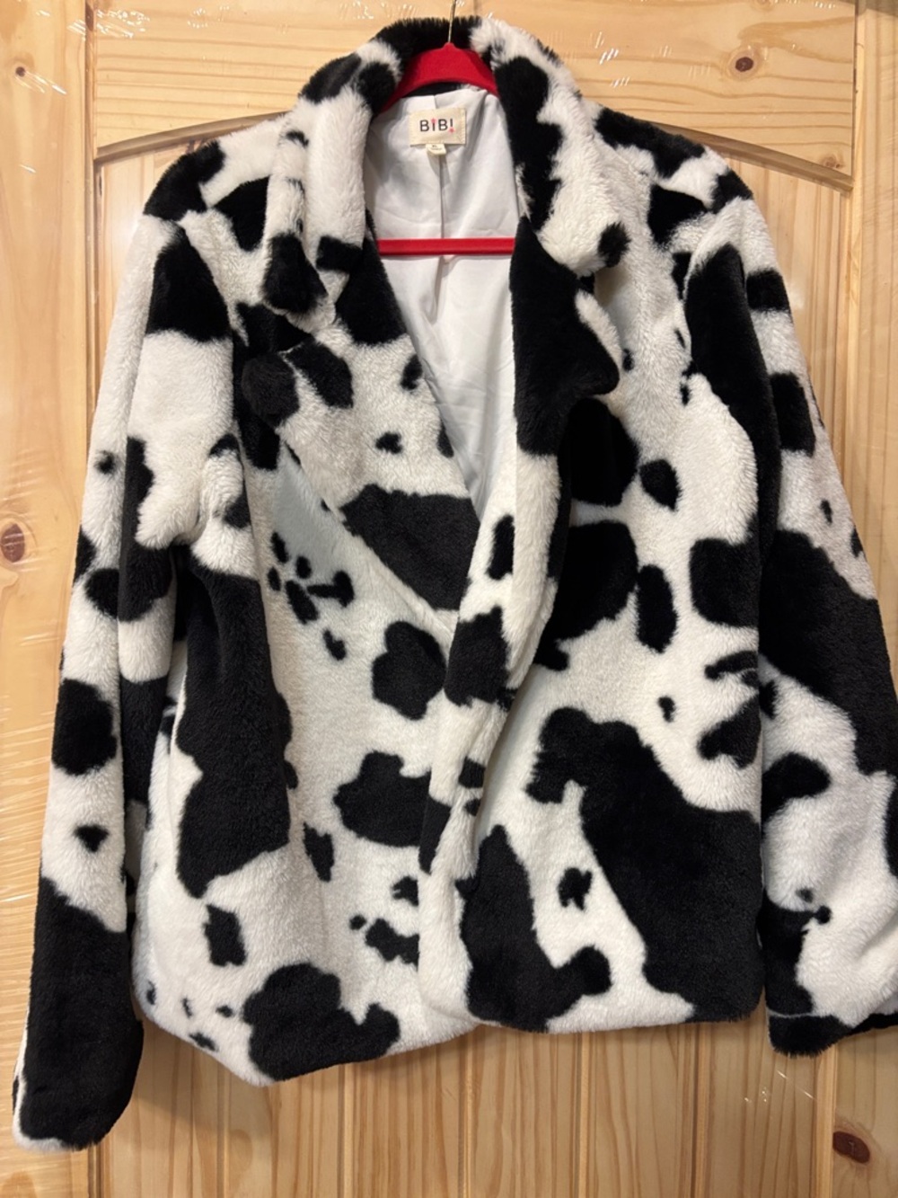 BiBi Black & White Faux Fur Cow-Print Teddy Jacket